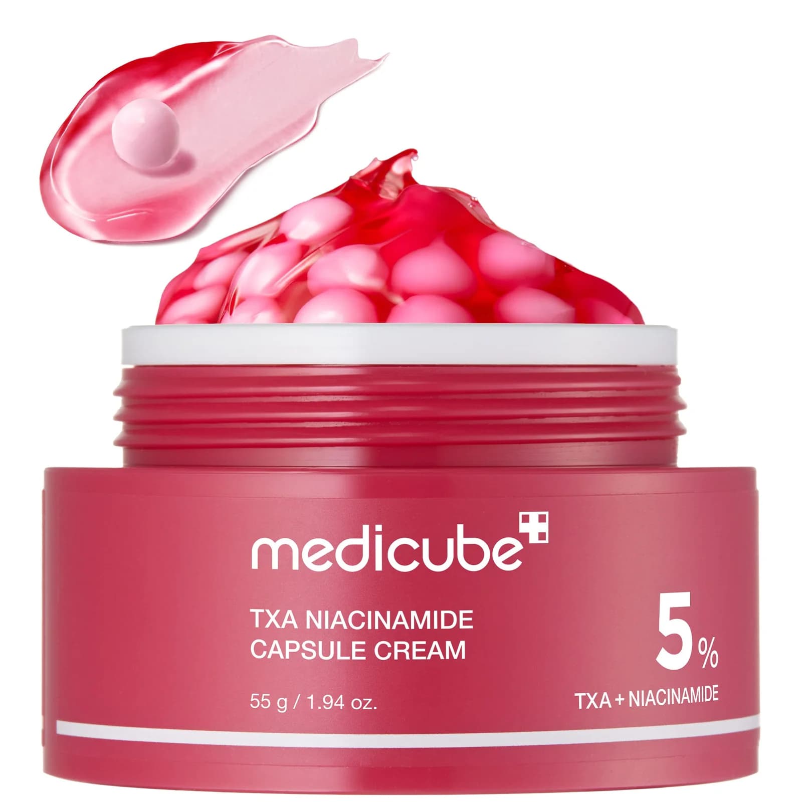 Crema facial con cápsulas de ácido tranexámico (TXA) y niacinamida al 5% para tratar manchas, unificar el tono y devolver luminosidad.
